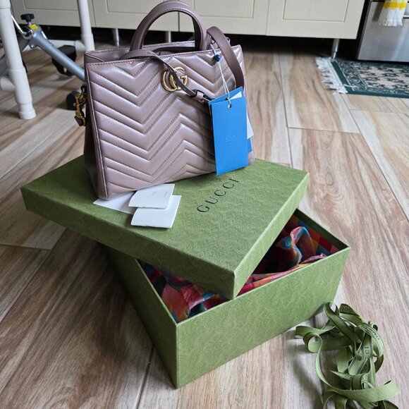 REDUCED @! Gucci GG Marmont Beige Leather Duo Shoulder Handbag - Picture 1 of 13